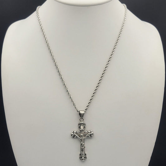 Necklaces - Stainless Steel.  Jesus Crucifix Cross Pendant & Chain.