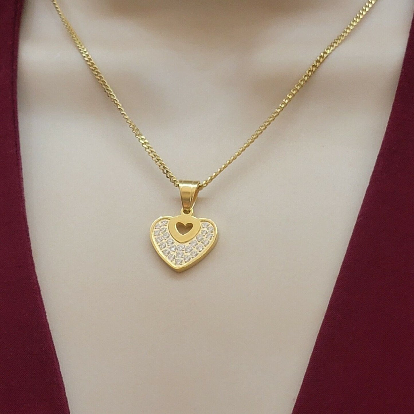 Necklaces - Stainless Steel Gold Plated. Heart Pendant & Chain