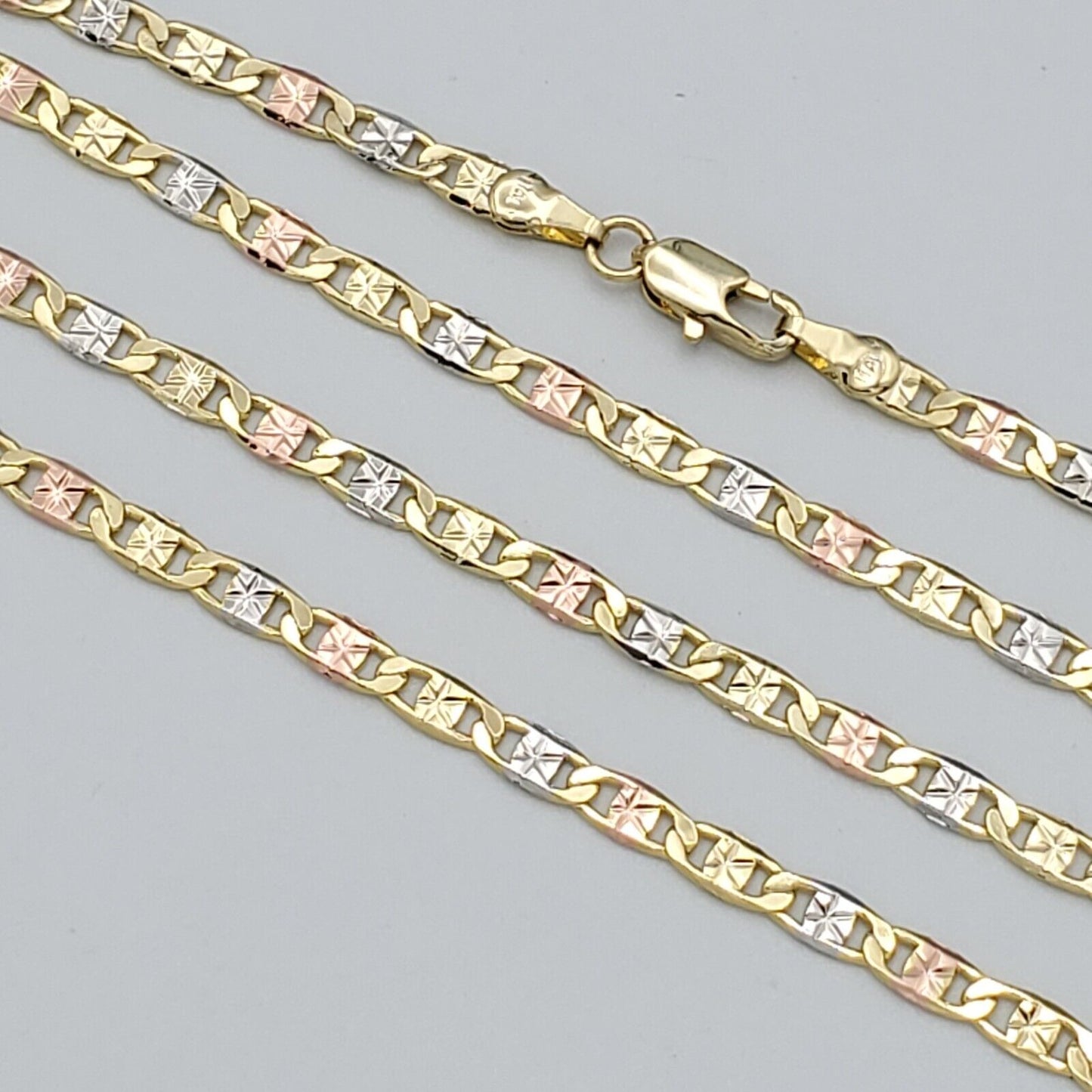 Necklaces - Tri Color Gold Plated. Chain Necklace - Mariner Style - 24in Long - 4mm