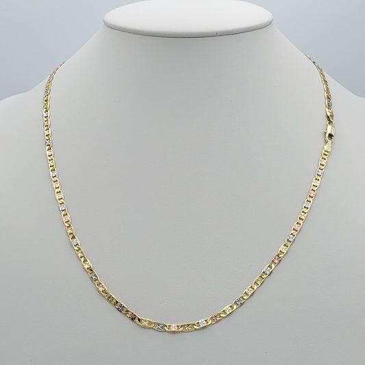 Necklaces - Tri Color Gold Plated. Chain Necklace - Mariner Style - 24in Long - 4mm