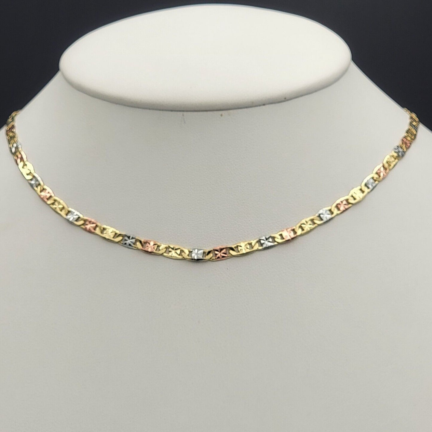 Necklaces - Tri Color Gold Plated. Mariner Style 18in Long - 4mm. Oro Laminado