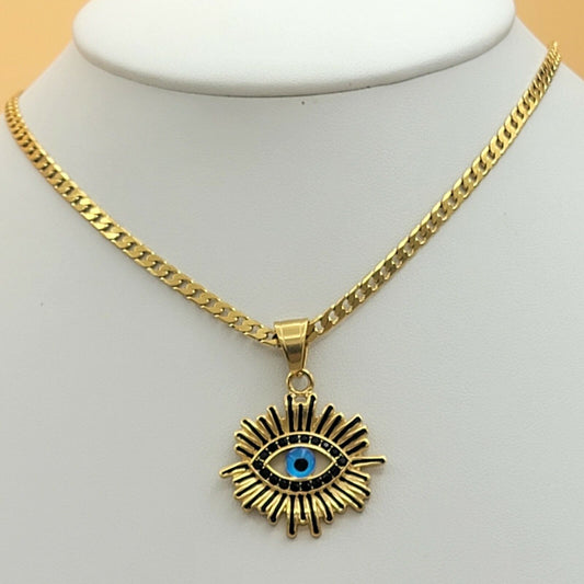 Necklaces - 24K Gold Plated. Sun & Eye Pendant Chain