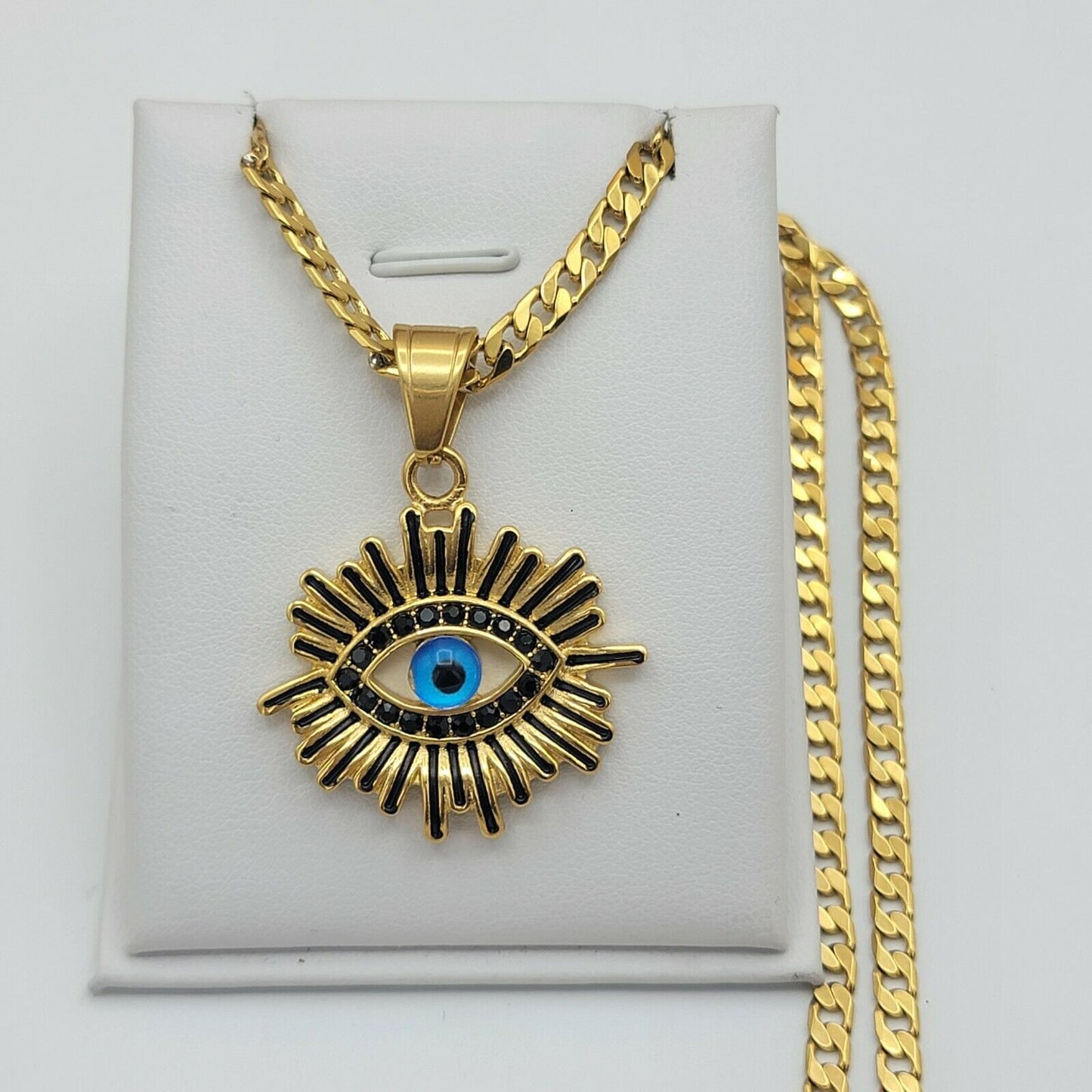 Necklaces - 24K Gold Plated. Sun & Eye Pendant Chain