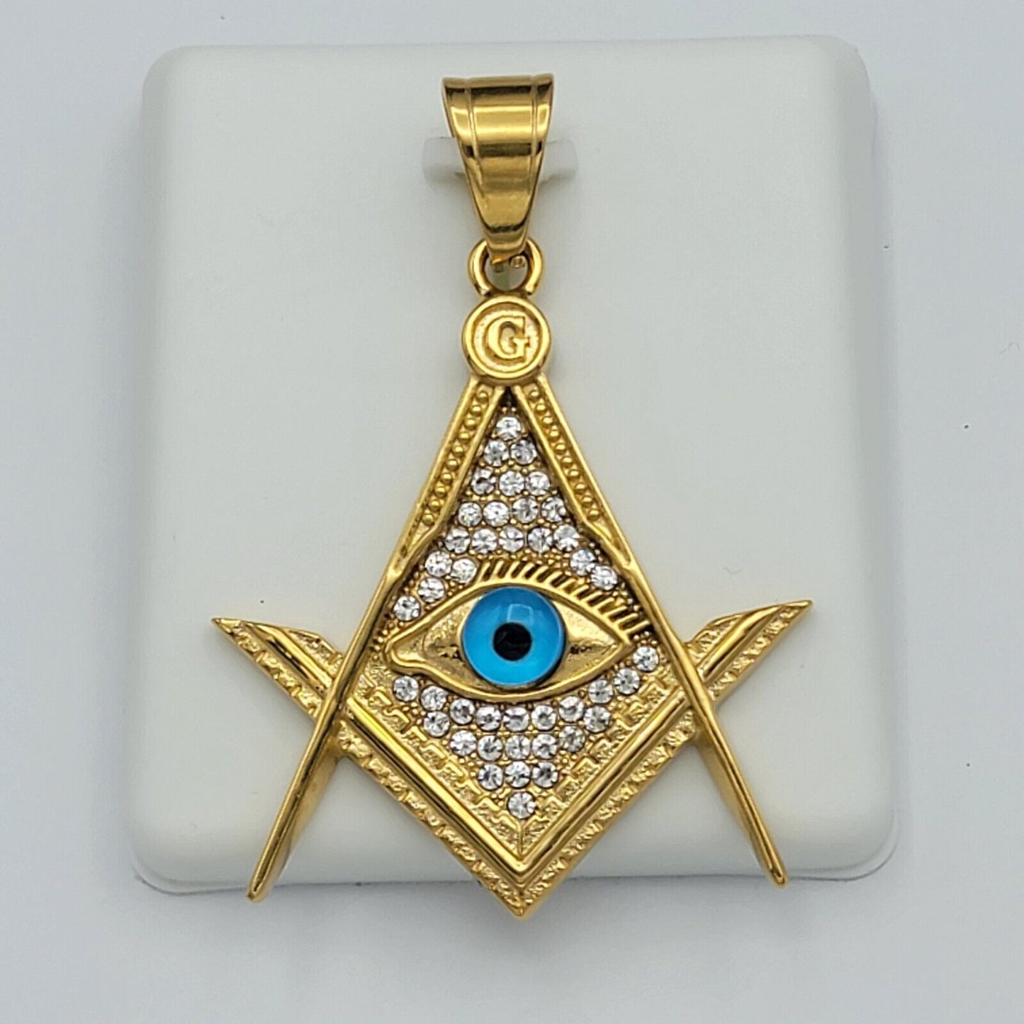 Necklaces - 24K Gold Plated. Masonic Square and Compasses Eye of Providence Pendant & Chain.