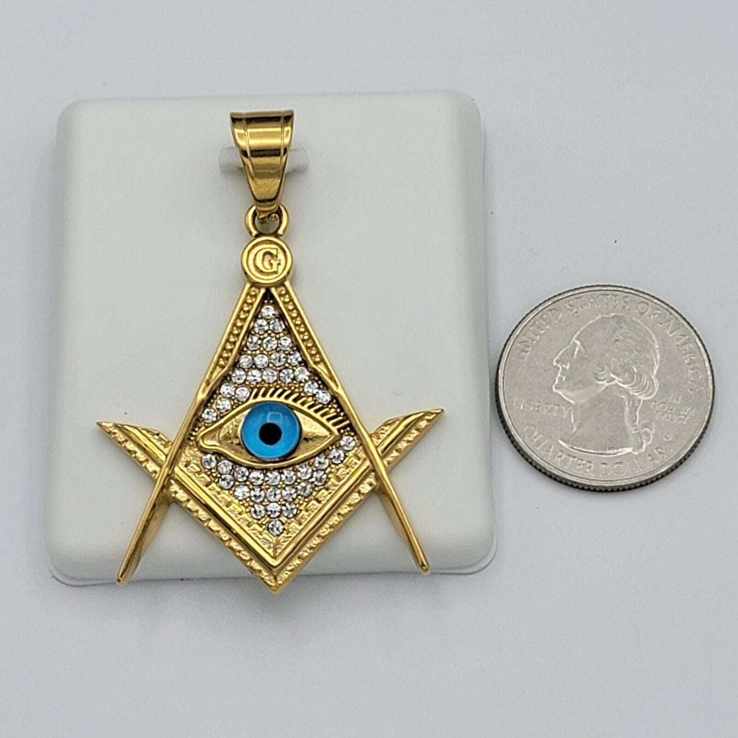 Necklaces - 24K Gold Plated. Masonic Square and Compasses Eye of Providence Pendant & Chain.