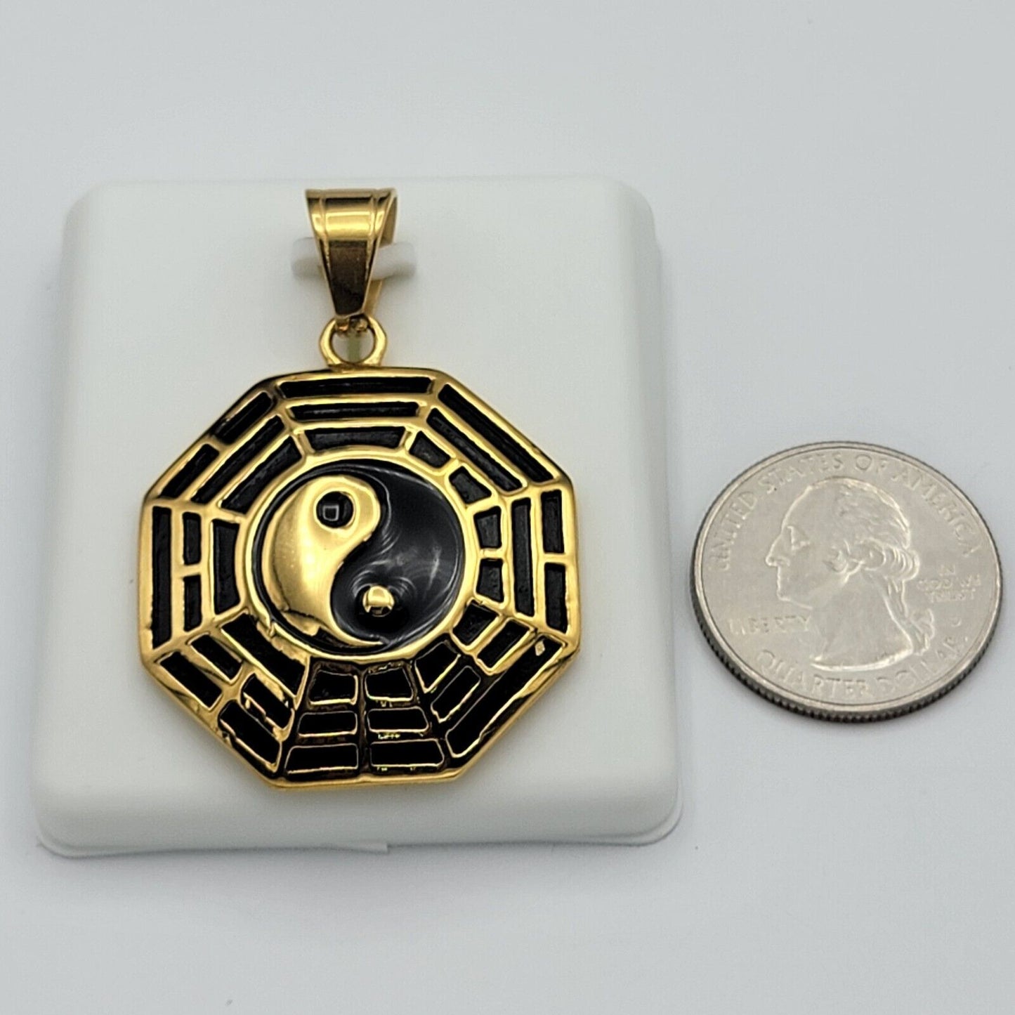 Necklaces - 24K Gold Plated. Two Tones Yin & Yang Taiji Bagua Pendant & Chain.