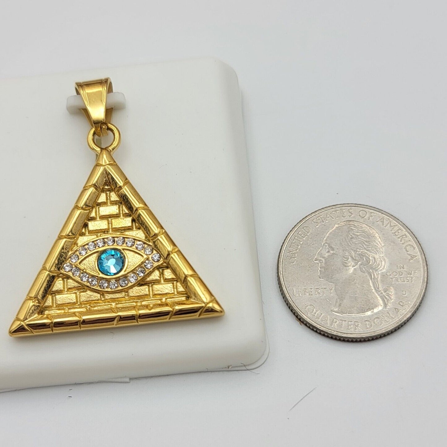 Necklaces - Stainless Steel Gold Plated. CZ Eye of Providence Pendant & Chain. Triangle