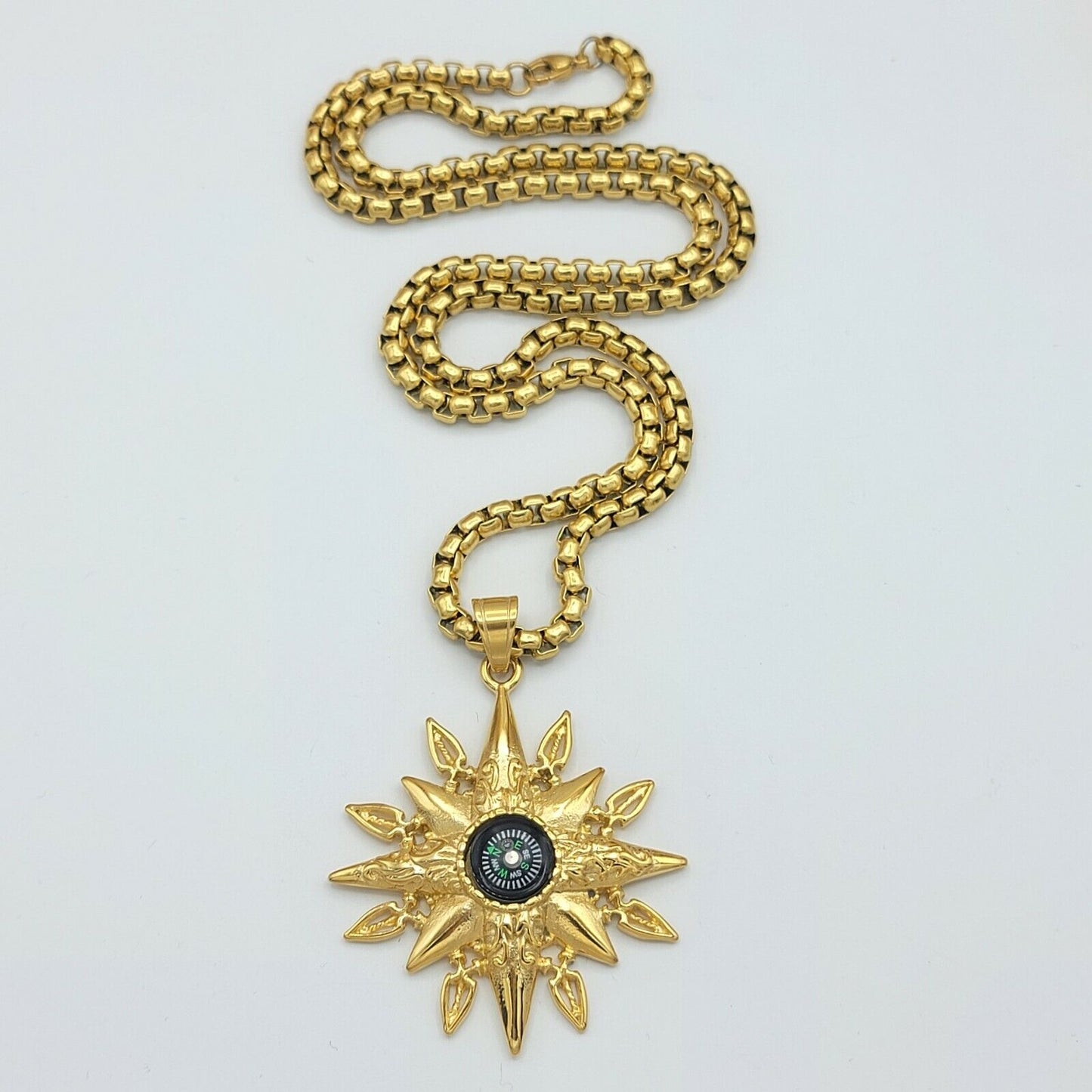 Necklaces - Stainless Steel Gold Plated. Navigation Star Compass Pendant & Chain.