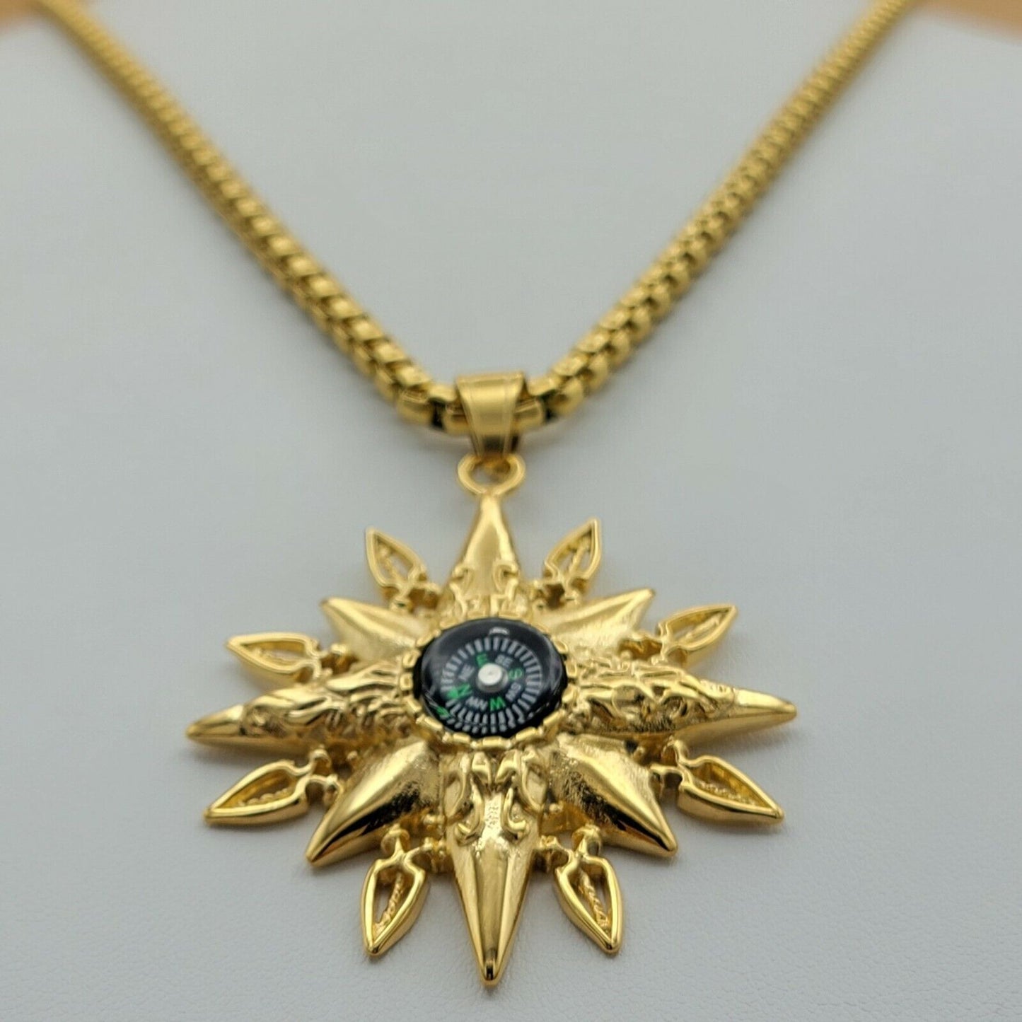 Necklaces - Stainless Steel Gold Plated. Navigation Star Compass Pendant & Chain.