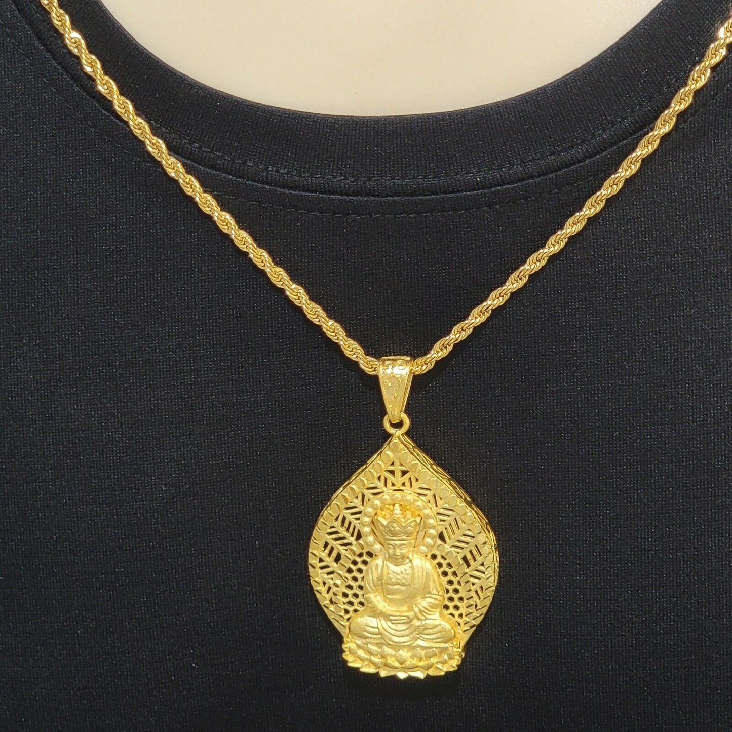 Necklaces - Stainless Steel Gold Plated. Buddha Pendant & Chain.