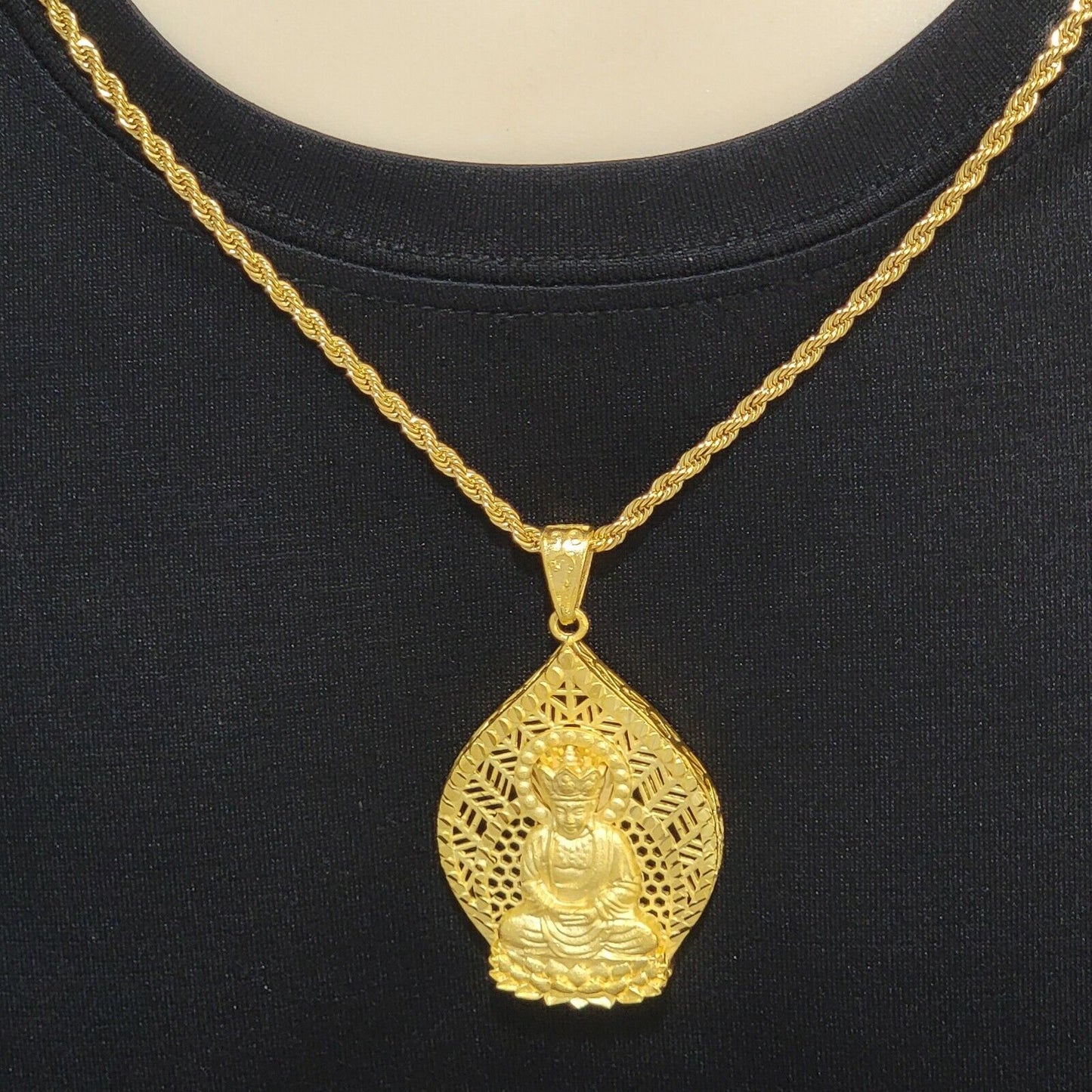 Necklaces - Stainless Steel Gold Plated. Buddha Pendant & Chain.