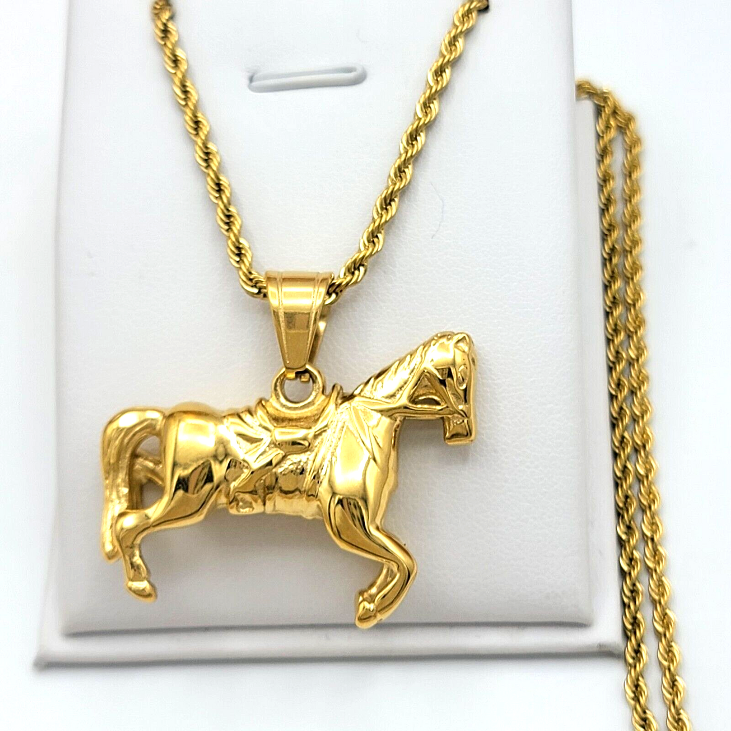 Necklaces - Stainless Steel Gold Plated. Horse Pendant & Chain.
