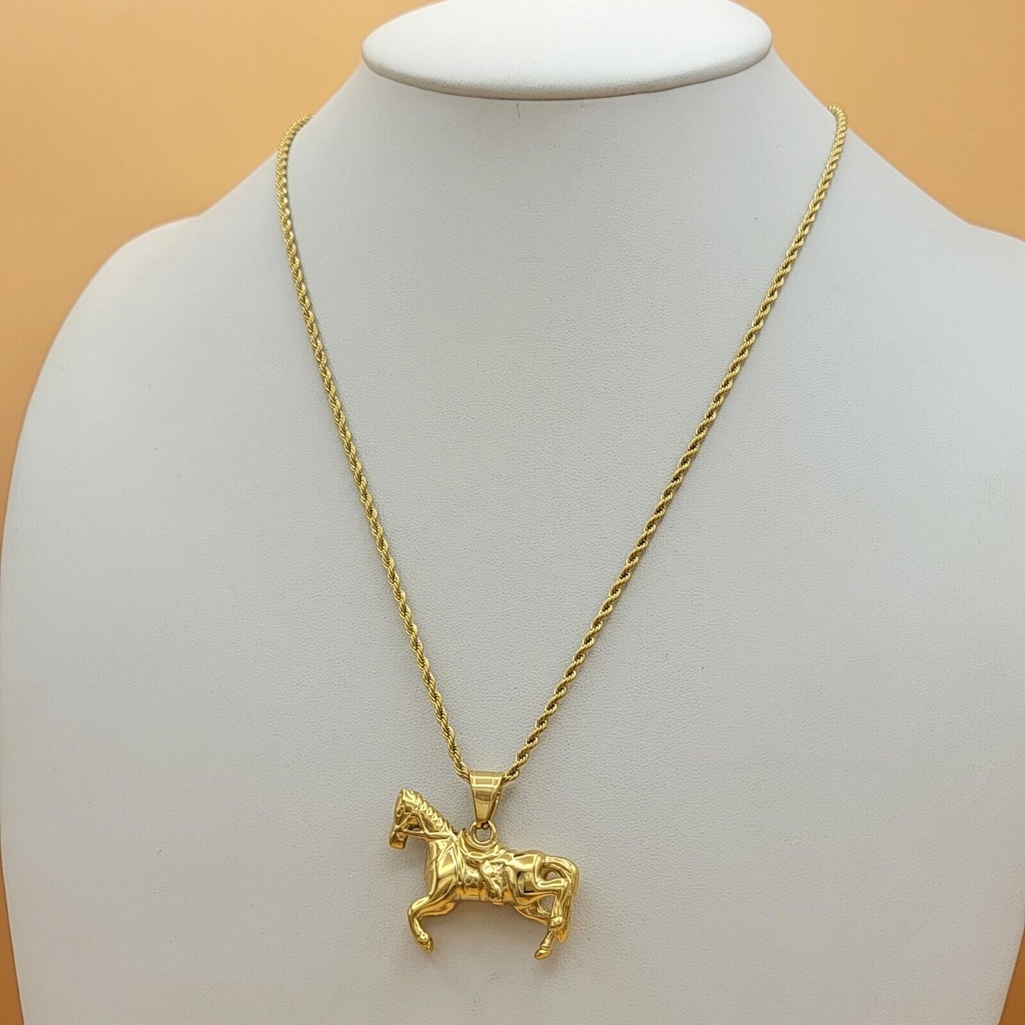 Necklaces - Stainless Steel Gold Plated. Horse Pendant & Chain.