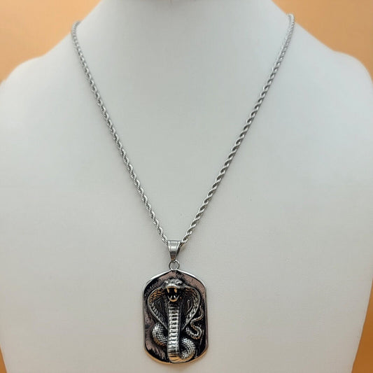 Necklaces - Stainless Steel. Tag Cobra Kai Snake Pendant & Chain.