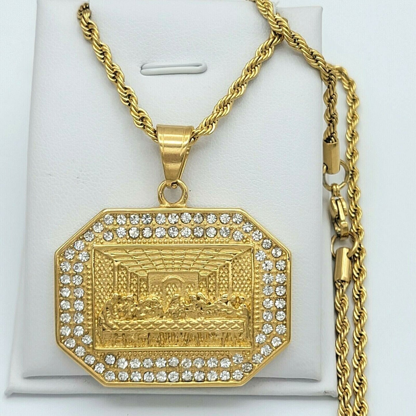 Necklaces - Stainless Steel Gold Plated. Last Supper Pendant & Chain - La Ultima Cena