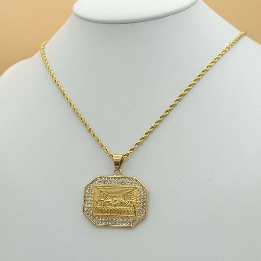 Necklaces - Stainless Steel Gold Plated. Last Supper Pendant & Chain - La Ultima Cena