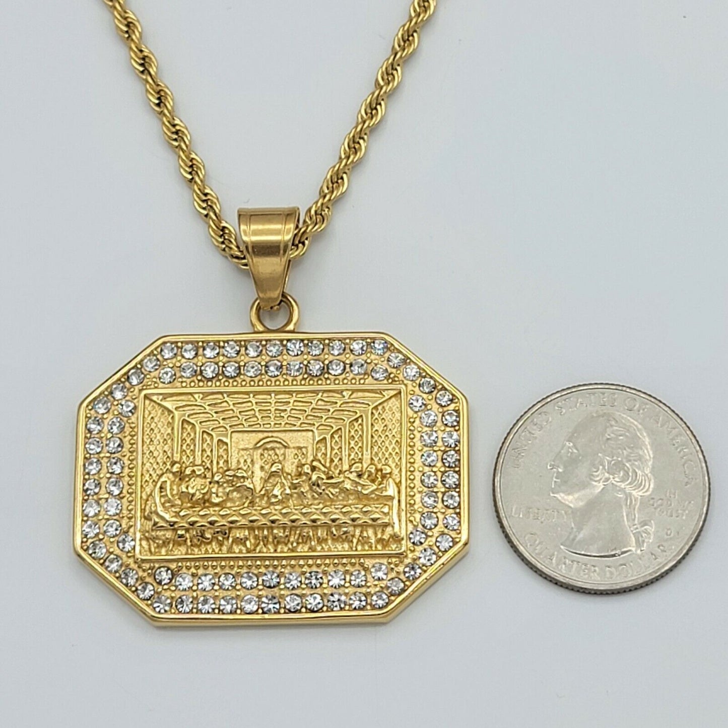 Necklaces - Stainless Steel Gold Plated. Last Supper Pendant & Chain - La Ultima Cena