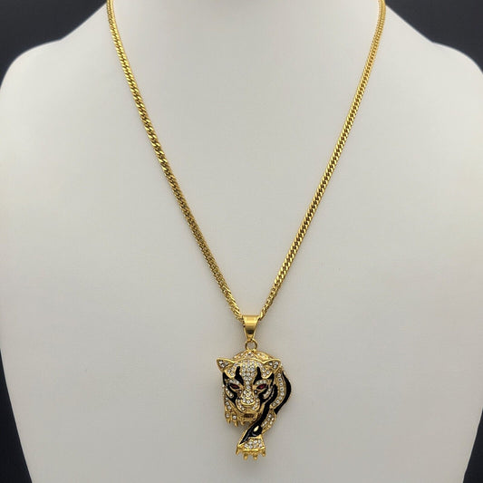 Necklaces - Stainless Steel Gold Plated. Prowl PANTHER Pendant & Chain.