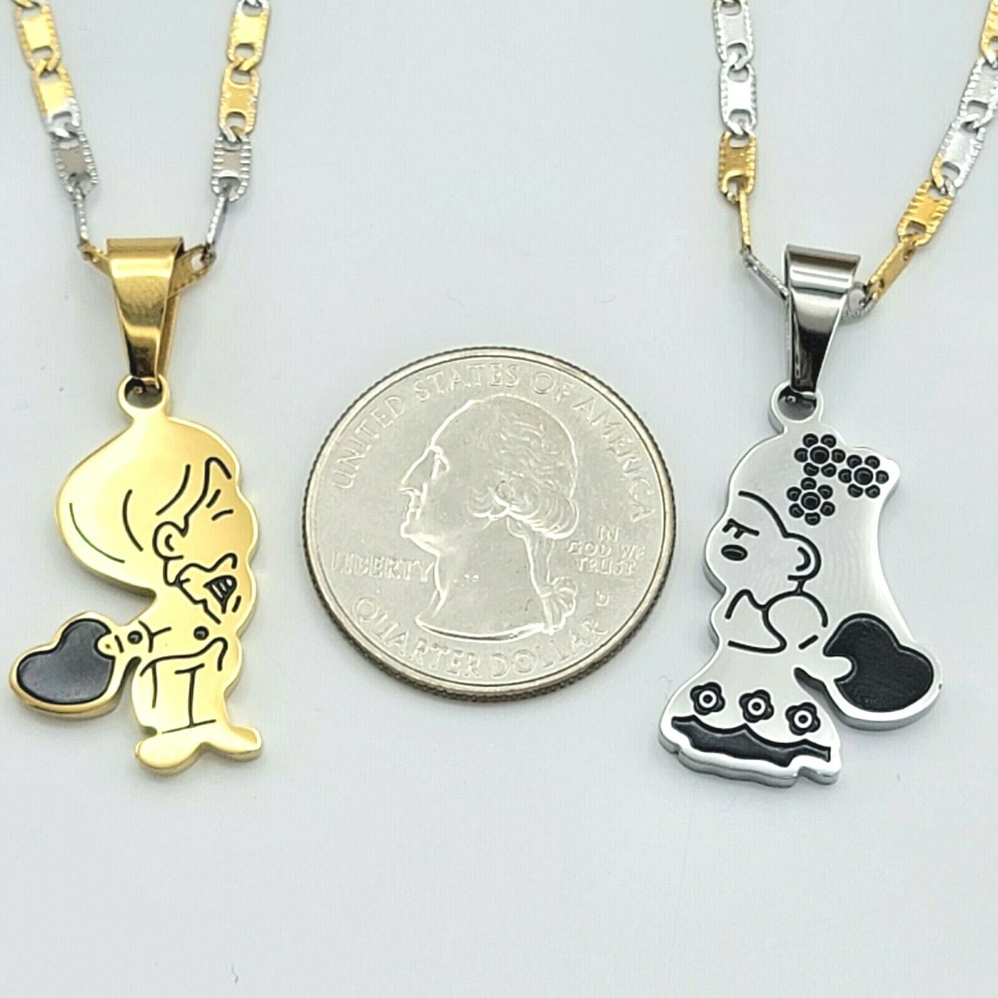 Necklaces - Stainless Steel. Love Cute Cartoon Couple Pendant & Chain.