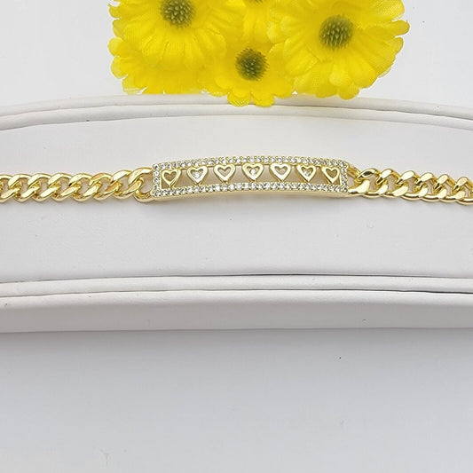 Bracelets - 14K Gold Plated. Link Hearts ID Plate Bracelet Curb Link chain