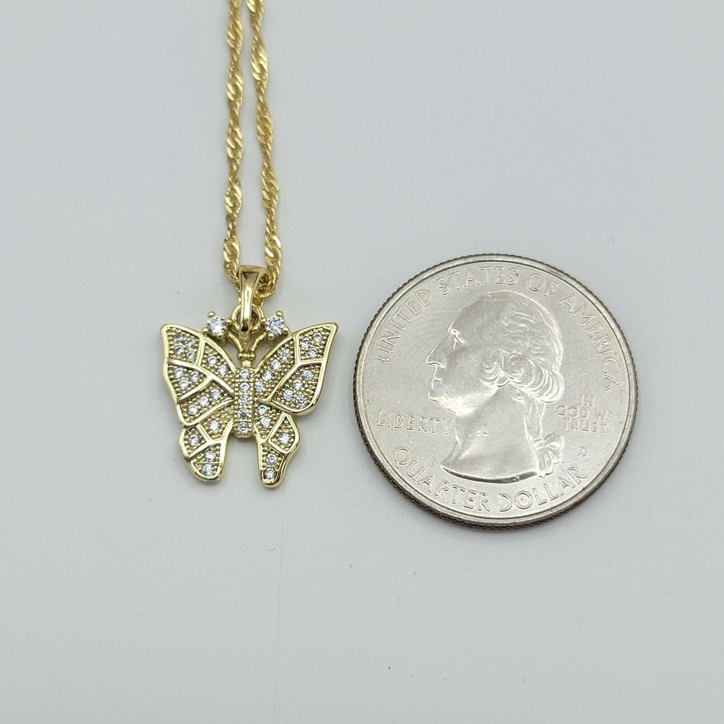 Necklaces - 14K Gold Plated. Small Butterfly Pendant & Chain.