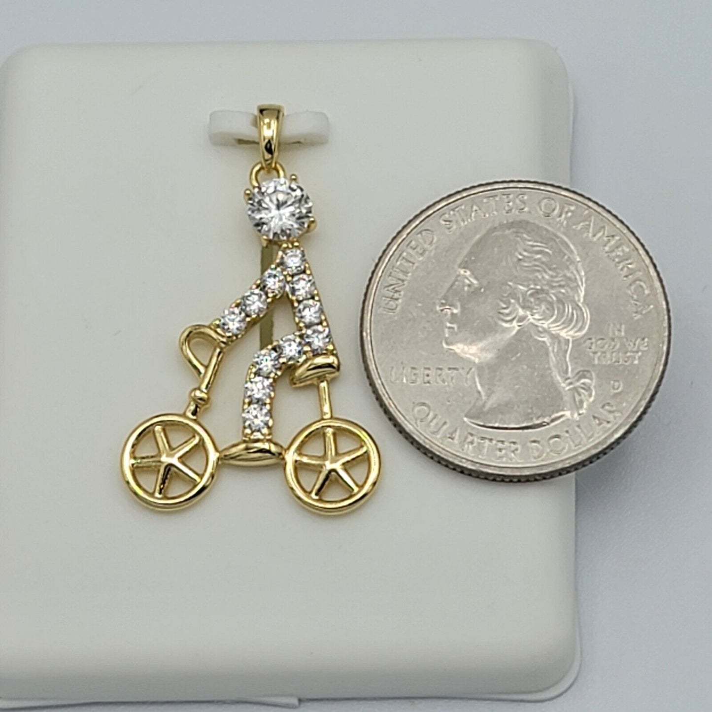 Necklaces - 14K Gold Plated. Clear Crystals Bicycle Bike Pendant & Chain.