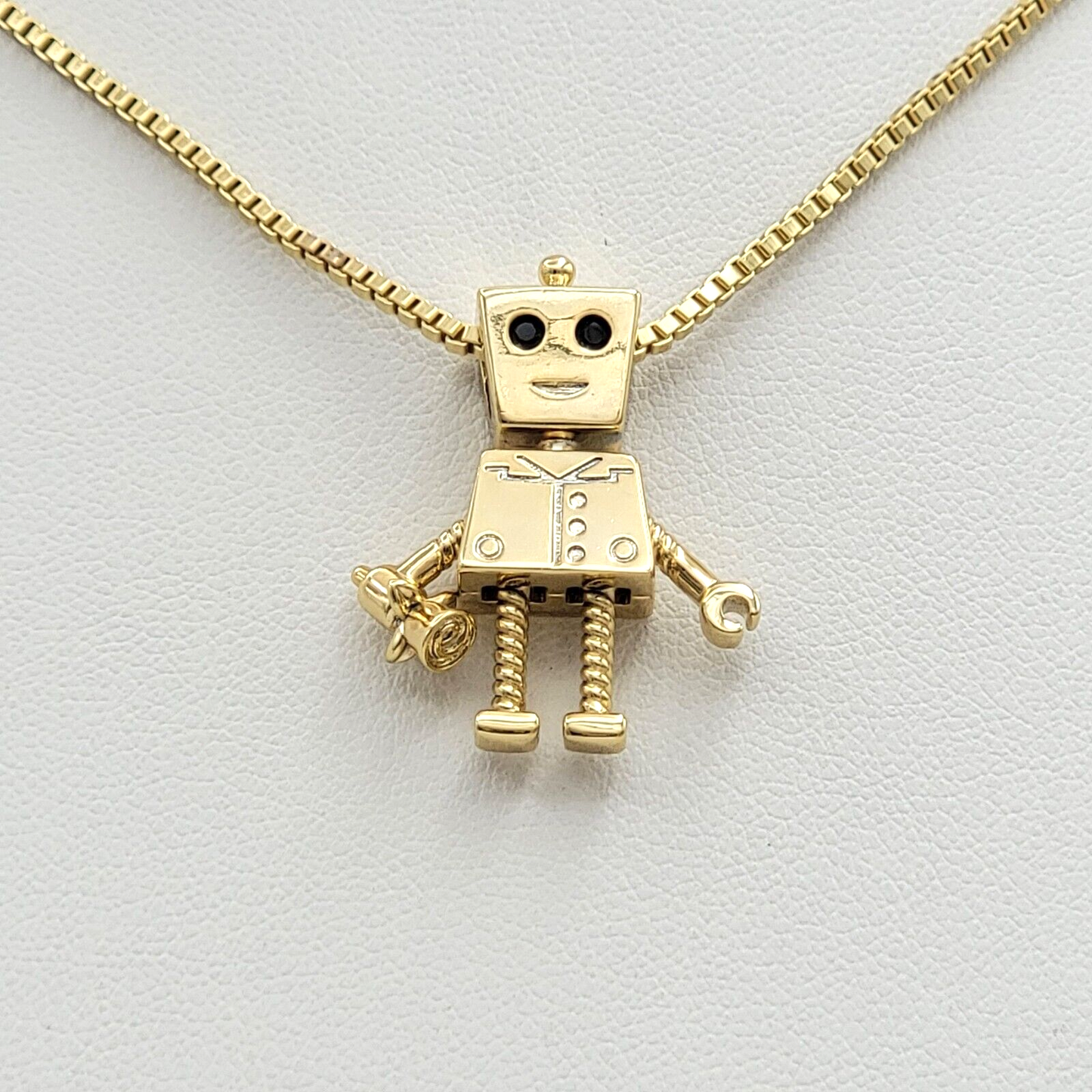 Necklaces - 14K Gold Plated. Cute Movable Parts Robot. Craftsmanship & tech. Pendant & Chain.