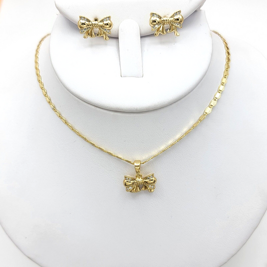 Sets - 14K Gold Plated. Clear Crystals Bow Set