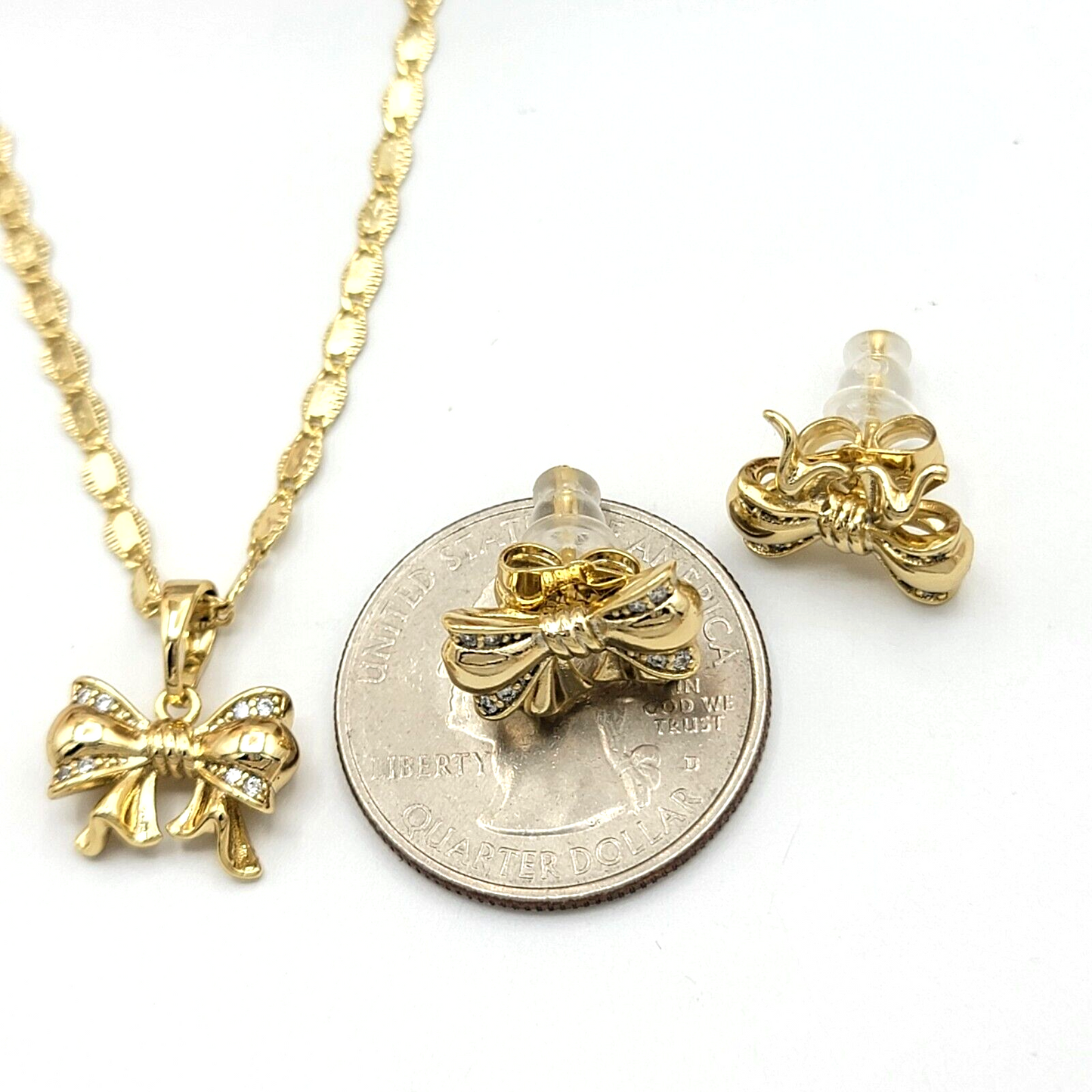 Sets - 14K Gold Plated. Clear Crystals Bow Set