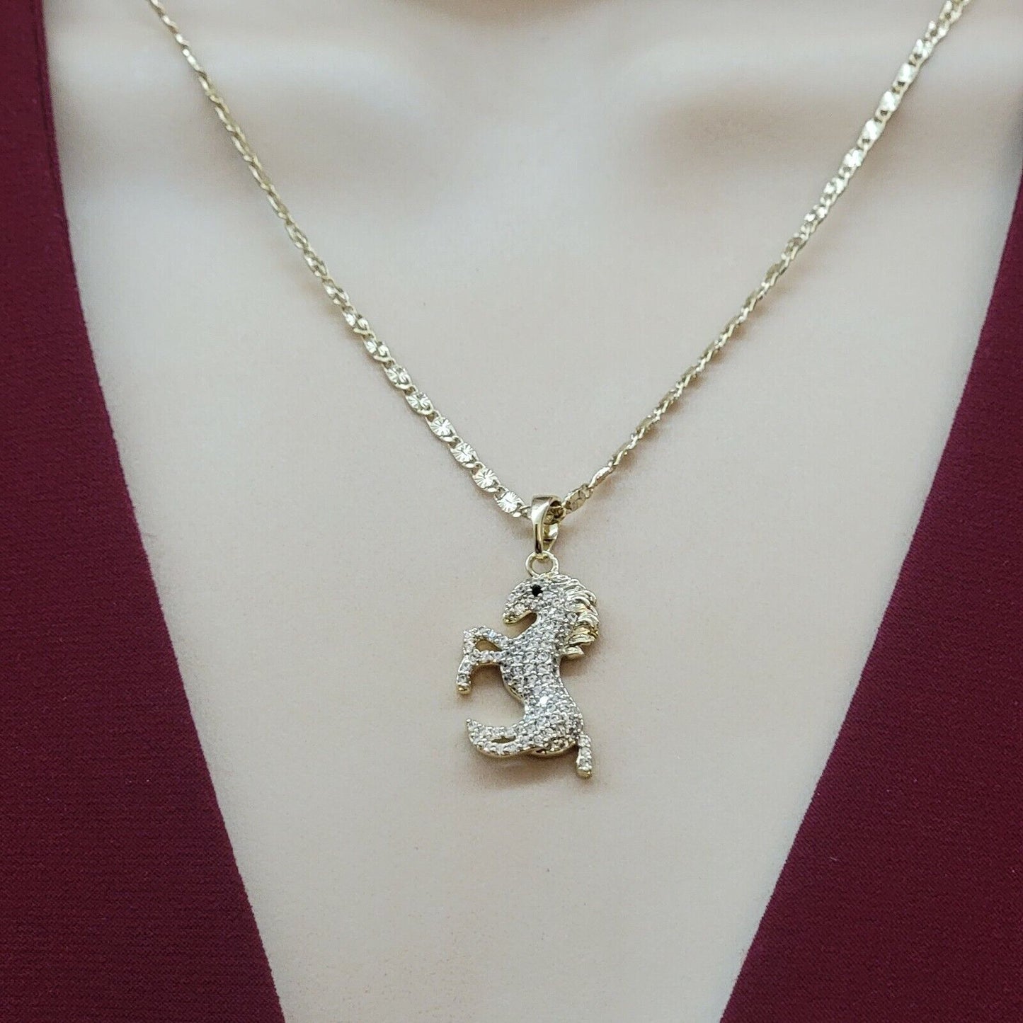 Necklaces - 14K Gold Plated. Icy Crystal Cute Horse Pendant & Chain. Spirit Power.