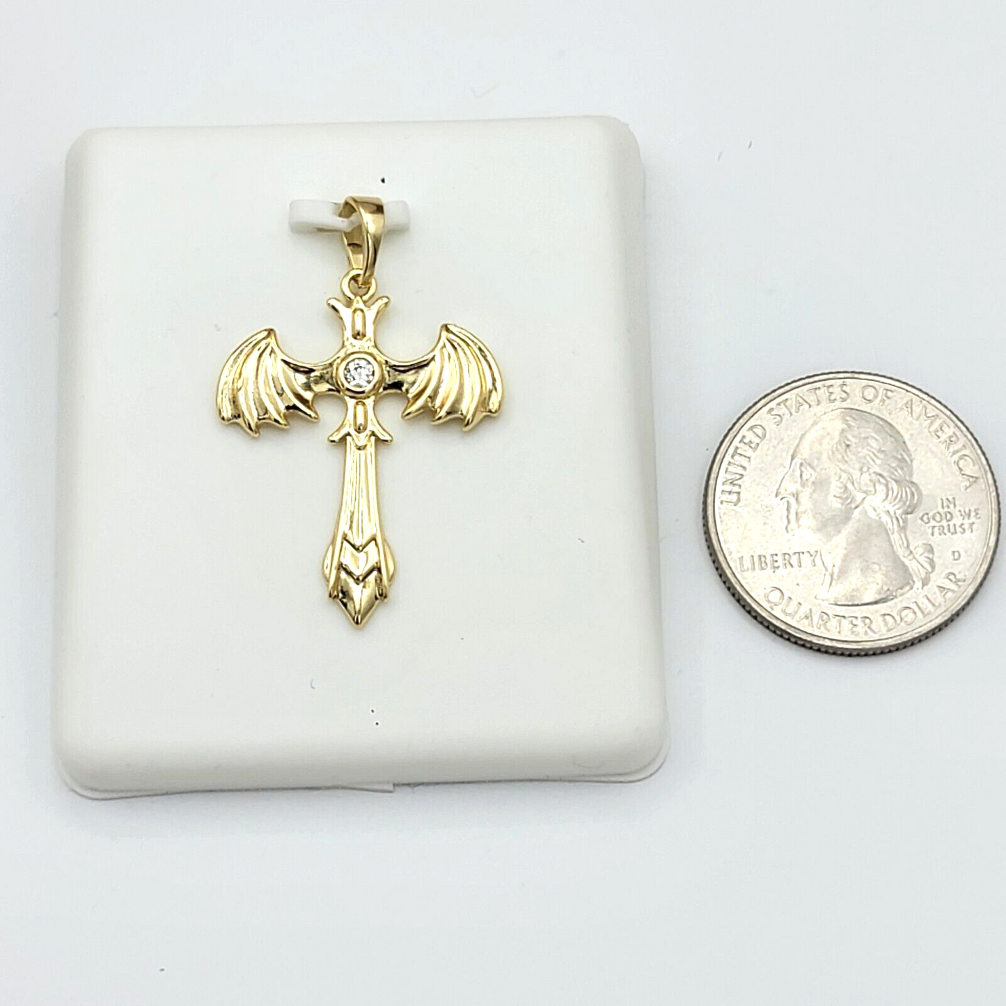 Necklaces - 14K Gold Plated. Cross with Wings Heart Angel Pendant & Chain.