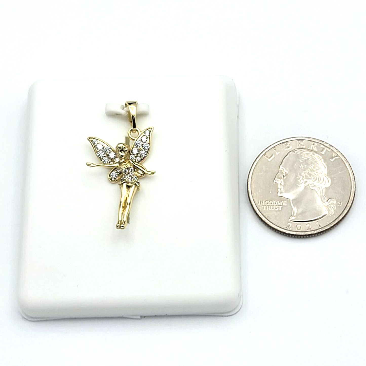Necklaces - 14K Gold Plated. Angel Fairy Tale Wings CZ Crystal Pendant & Chain.