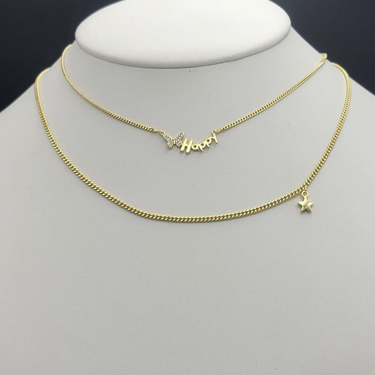 Necklaces - 14K Gold Plated. Happy Butterfly Star Double Layer Choker
