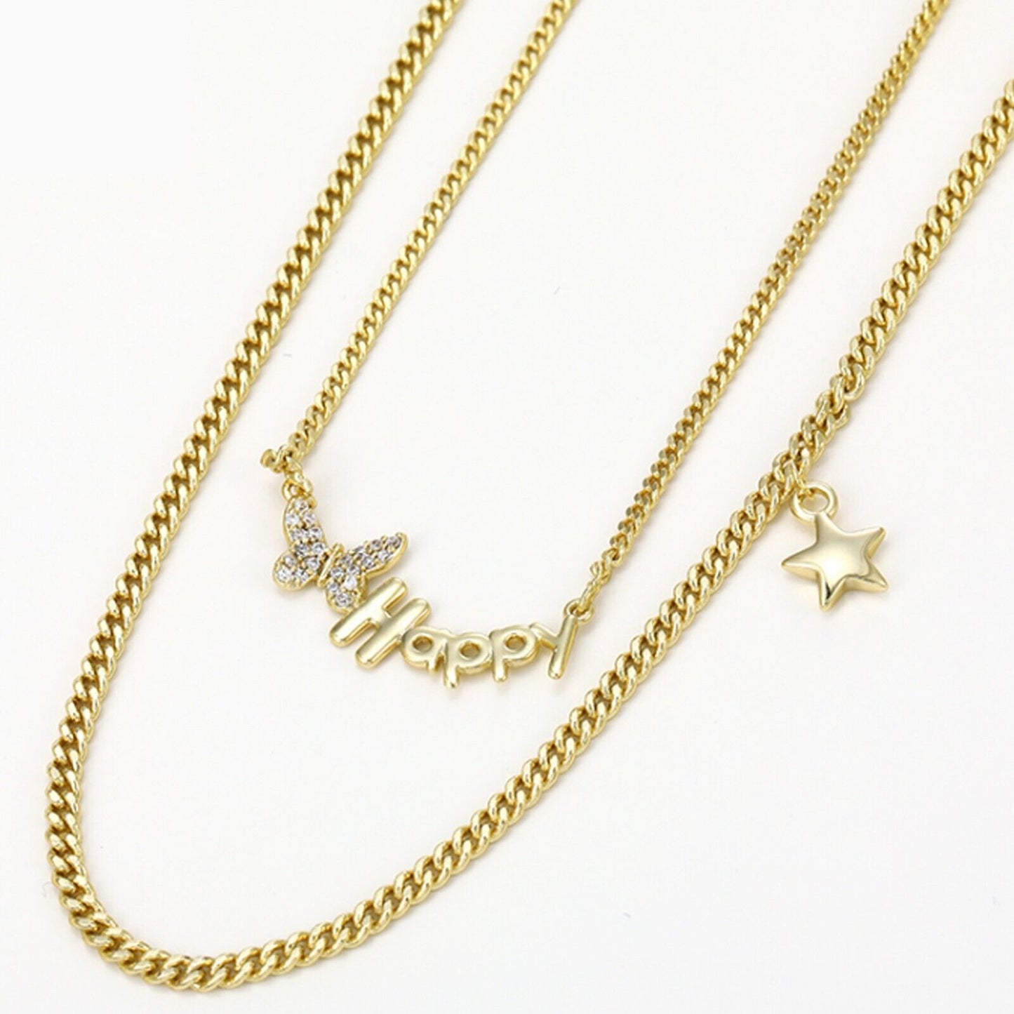 Necklaces - 14K Gold Plated. Happy Butterfly Star Double Layer Choker