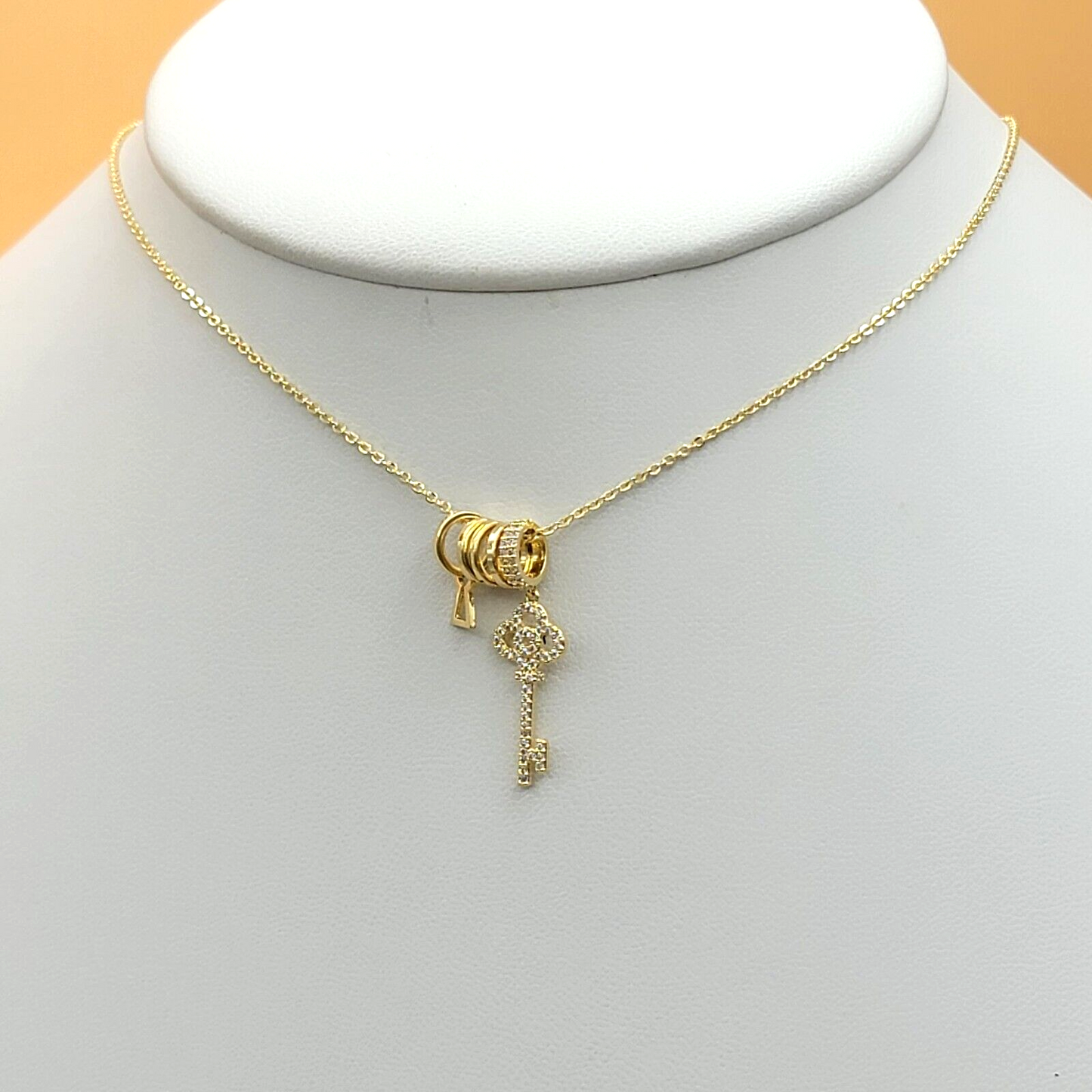 Necklaces - 14K Gold Plated. CZ Key Pendant Charms & chain. Necklace Freedom