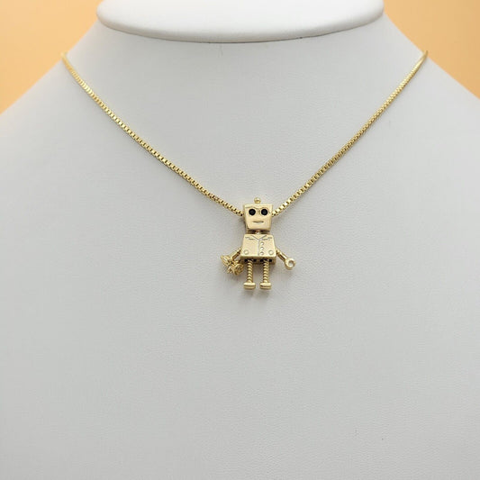 Necklaces - 14K Gold Plated. Cute Movable Parts Robot. Craftsmanship & tech. Pendant & Chain.