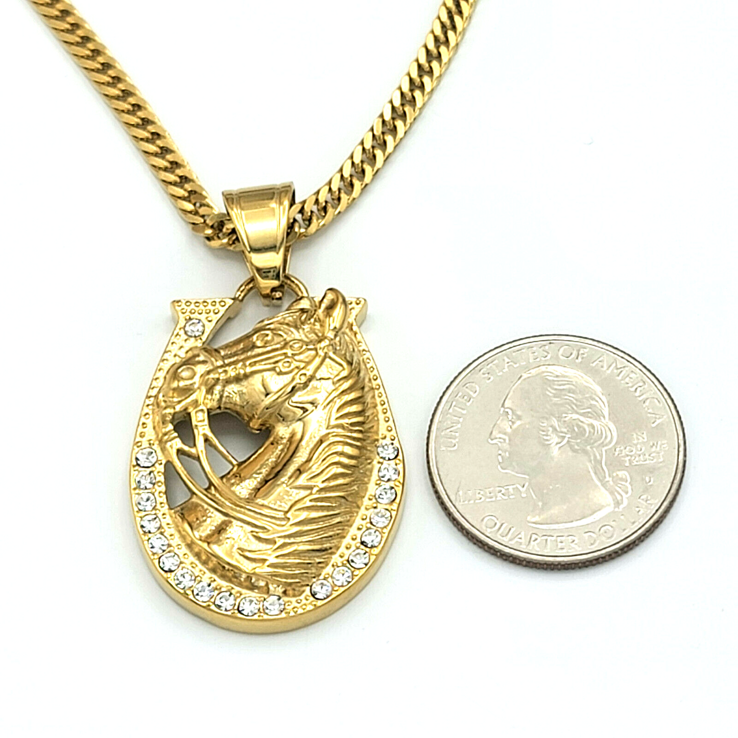 Necklaces - Stainless Steel Gold Plated. Horse Shoe Pendant & Chain.