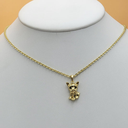Necklaces - 14K Gold Plated. French Bulldog Pendant & Chain.