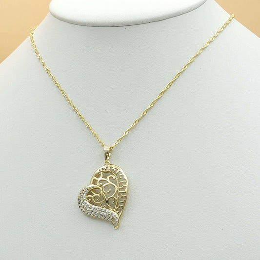 Necklaces - 14K Gold Plated. Crystal Greek Design HEART Pendant & Chain.