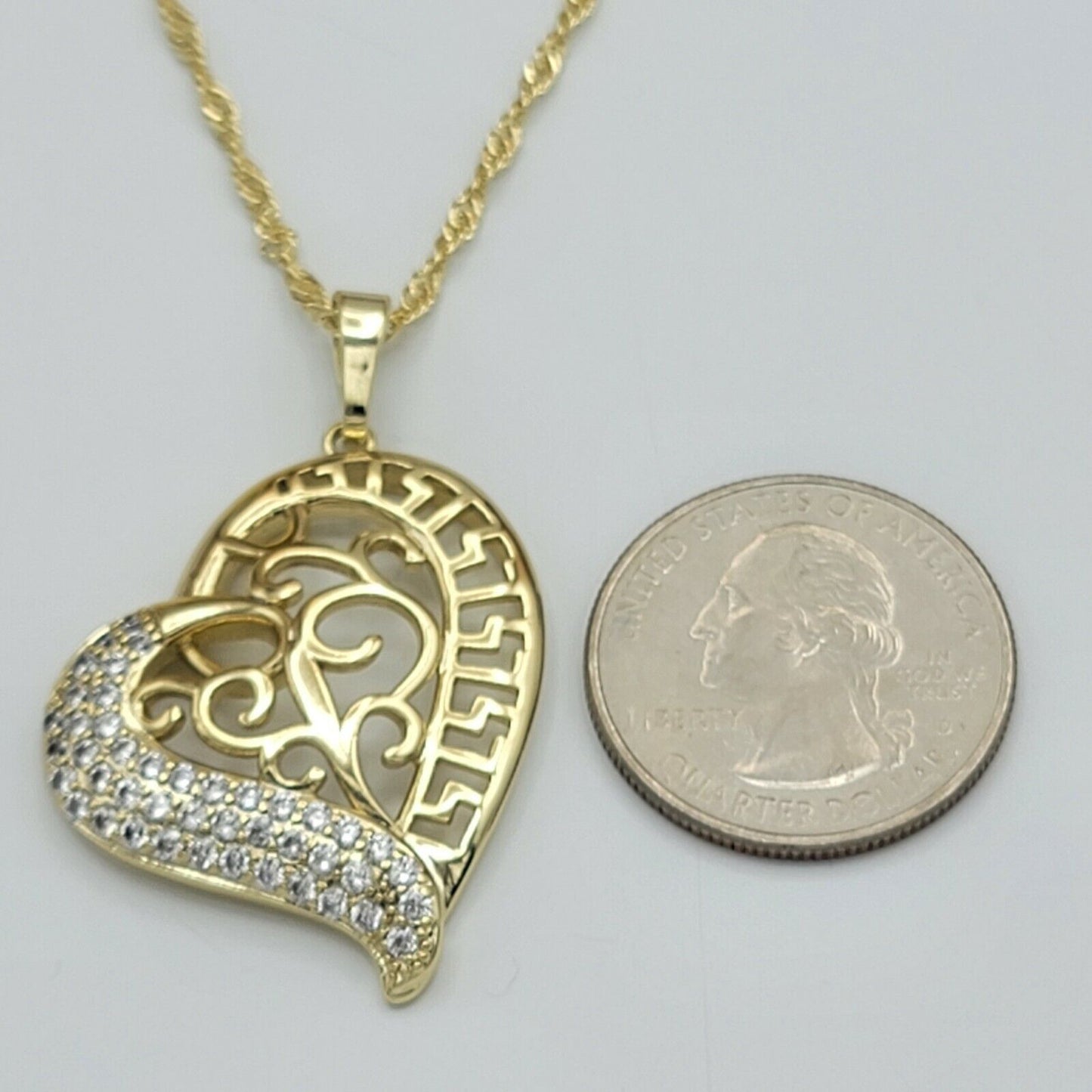 Necklaces - 14K Gold Plated. Crystal Greek Design HEART Pendant & Chain.