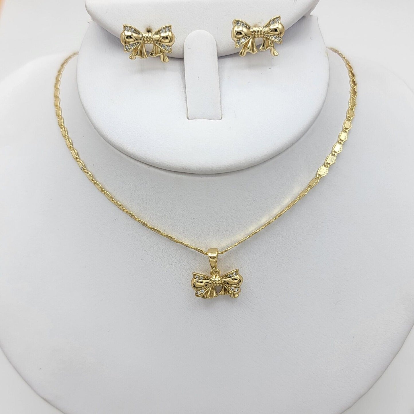 Sets - 14K Gold Plated. Clear Crystals Bow Set