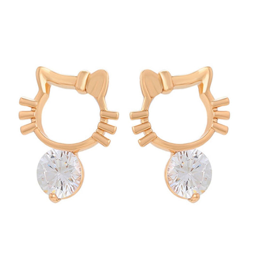 Earrings - 18K Gold Plated. Unique Kitty Cat crystal stud earrings