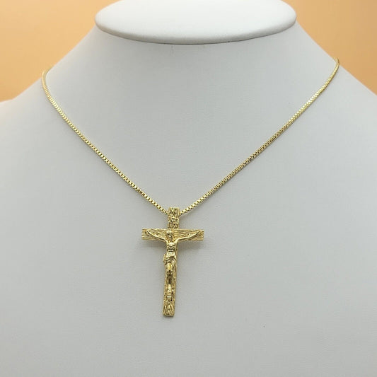 Necklaces - 14K Gold Plated. Jesus Christ Crucifix Cross Pendant & Chain.