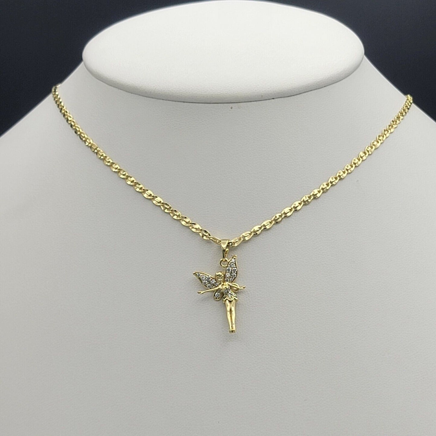 Necklaces - 14K Gold Plated. Angel Fairy Tale Wings CZ Crystal Pendant & Chain.