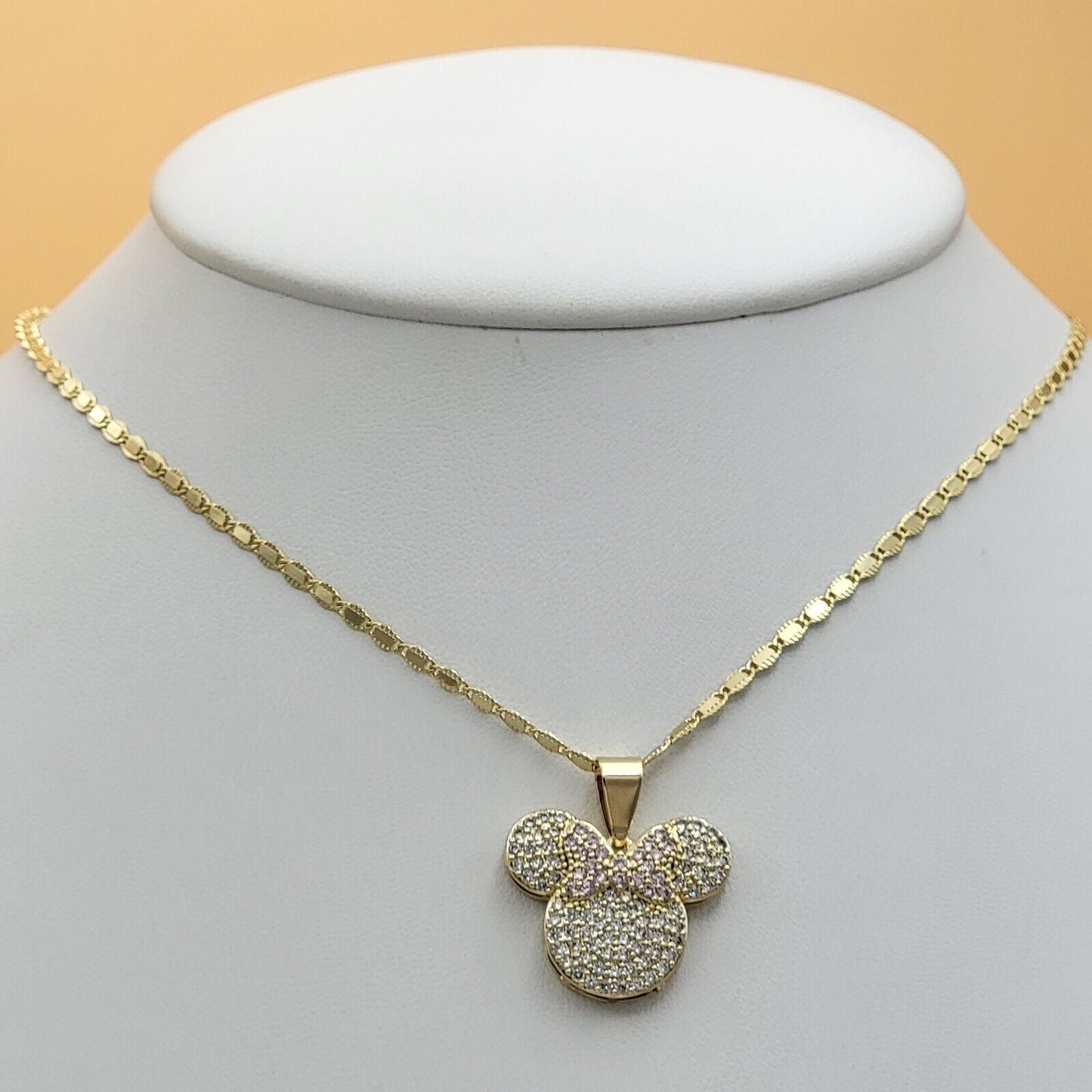 Necklaces - 14K Gold Plated. Cute mouse silhouette with Bow Pendant & Chain.
