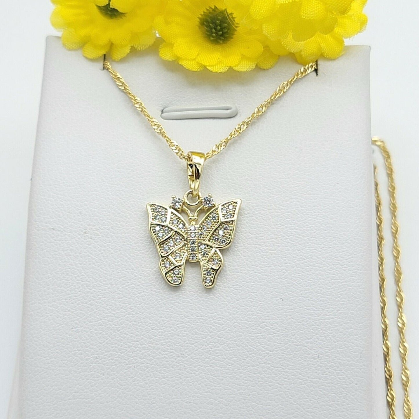 Necklaces - 14K Gold Plated. Small Butterfly Pendant & Chain.