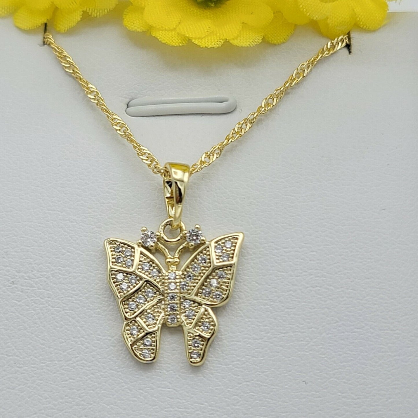 Necklaces - 14K Gold Plated. Small Butterfly Pendant & Chain.