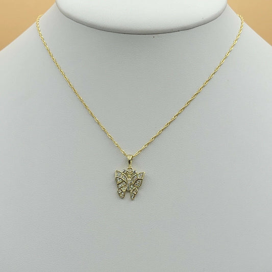 Necklaces - 14K Gold Plated. Small Butterfly Pendant & Chain.