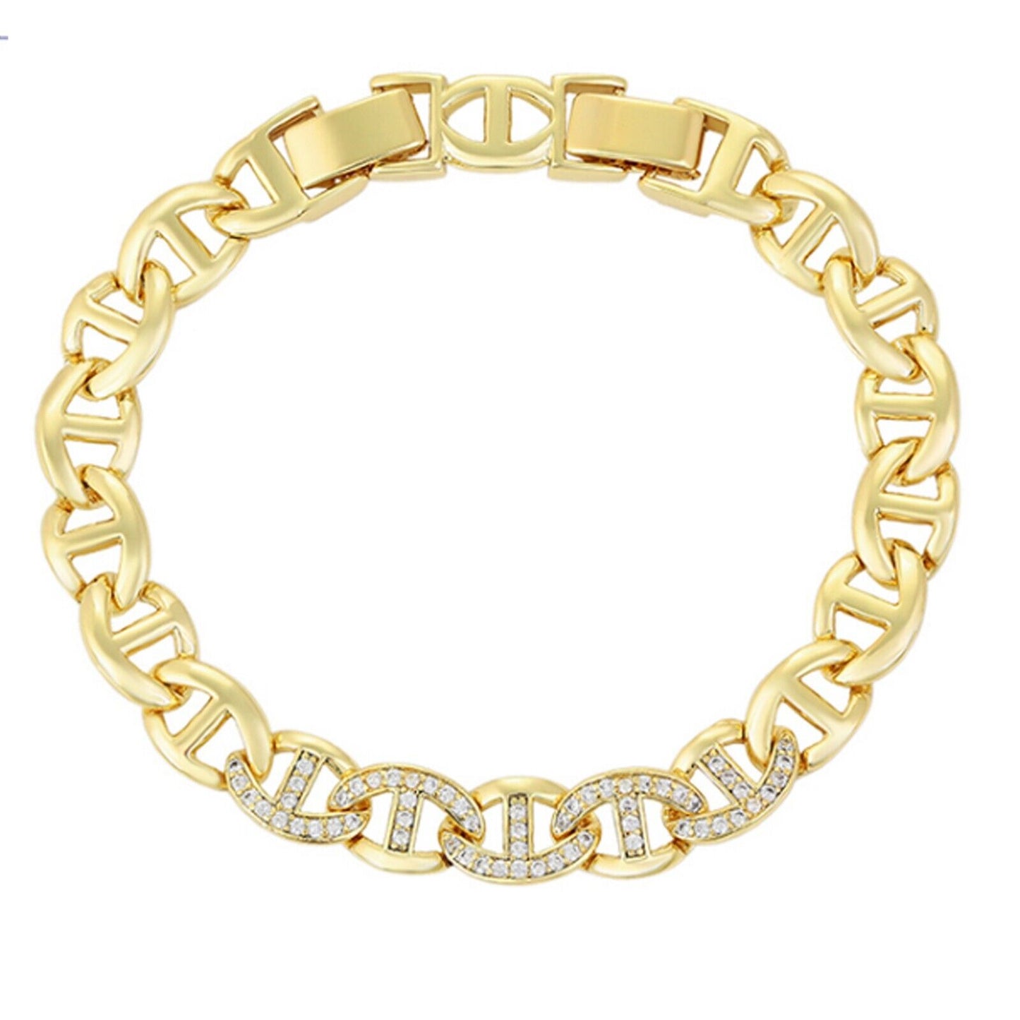 Bracelets - 14K Gold Plated.  Icy Mariner Link Chain Bracelet - 8mm