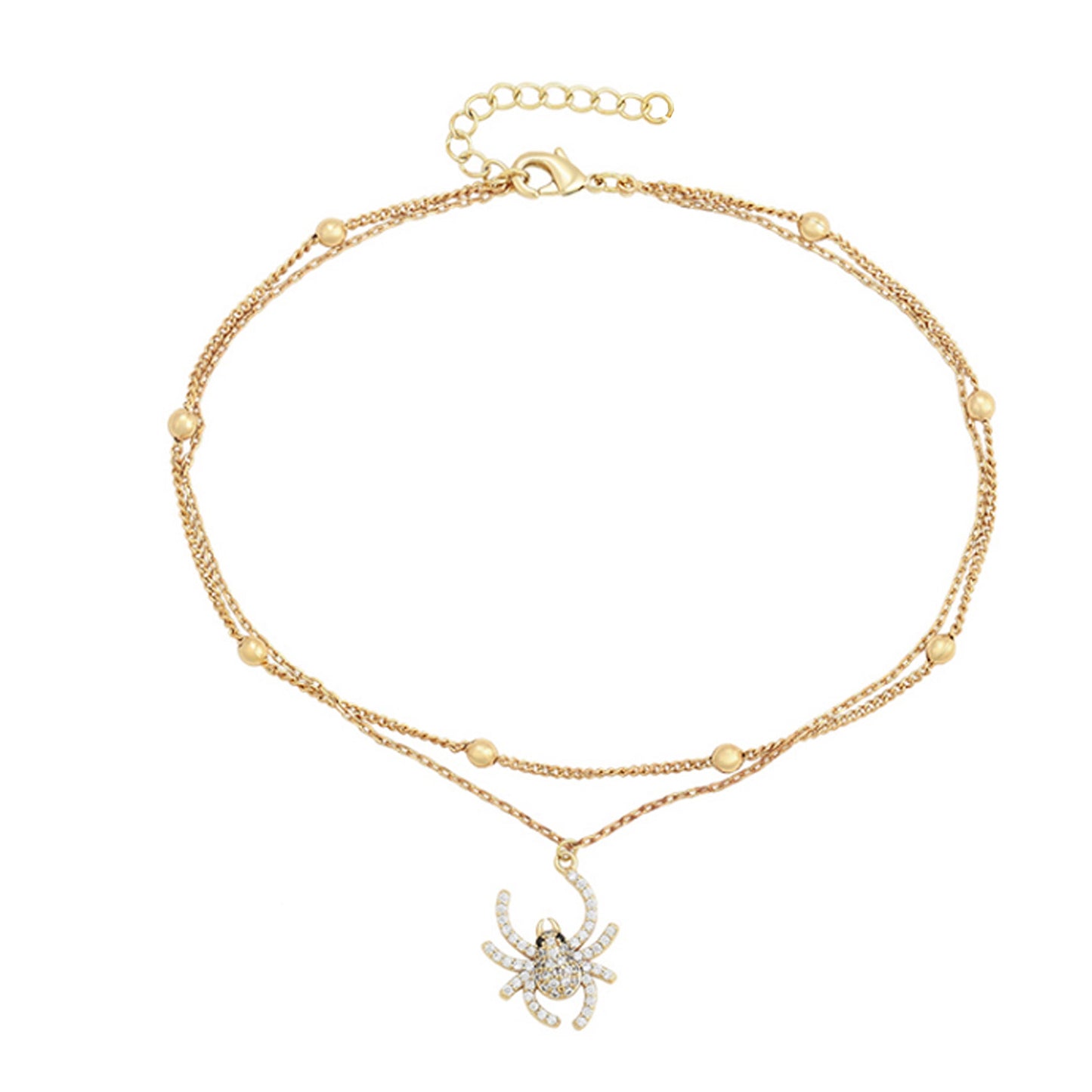 Anklets - 18K Gold Plated. Double Chain with Spider Charm *Premium Q*